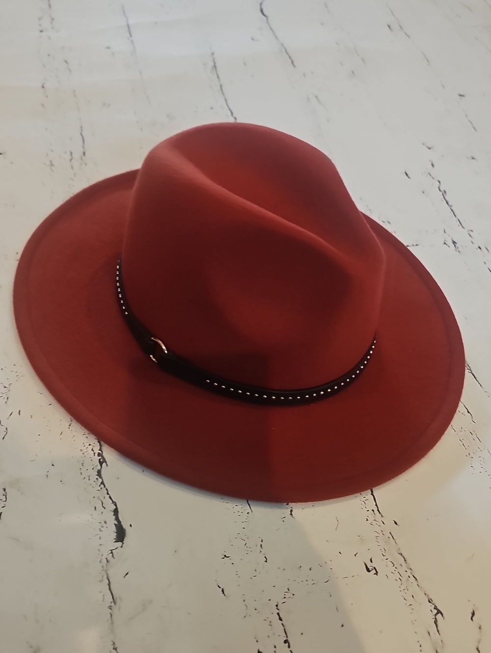 Red Felt Fedora Hat with Studded Band